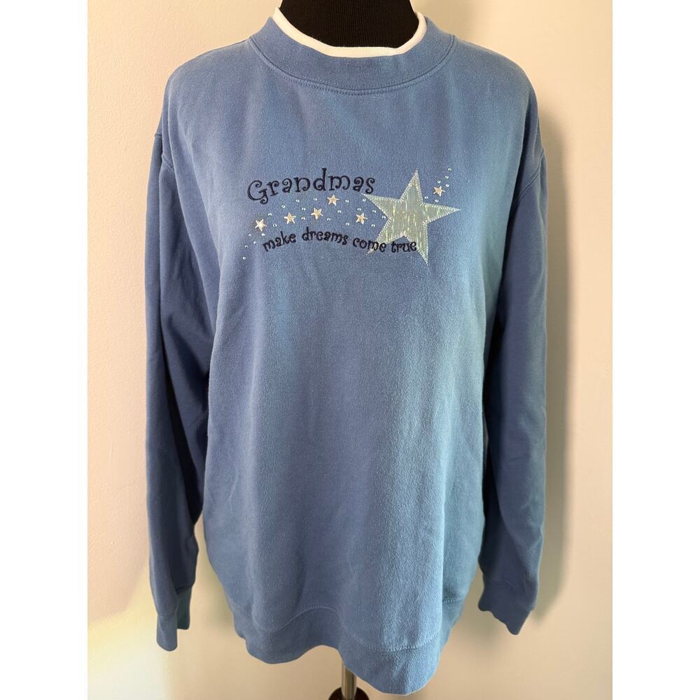 Y2K Grandma Core Blue Fleece Sweatshirt Fairy Grunge Cozy PXL